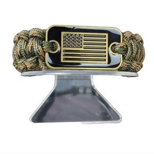 Men's Bracelet Camouflage Woven USA Flag Charm Size 8.66 in